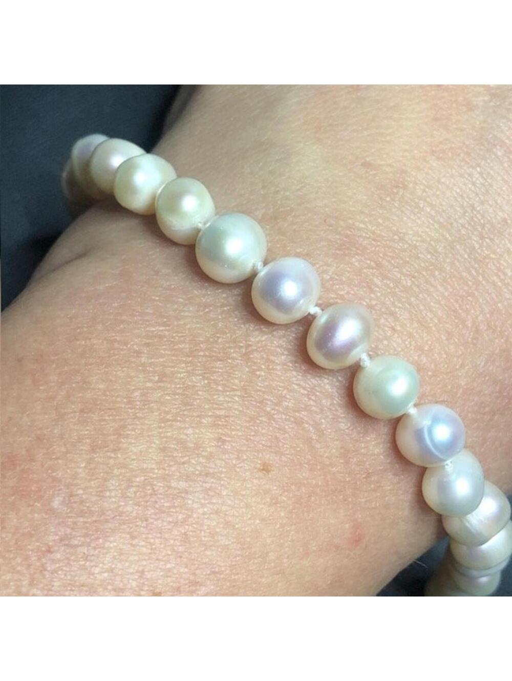 9001 Sterling Silver 925 Knotted 9mm Pearl Bracelet  7.5-8.5"